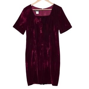 My Michelle Red Velvet Dress Vtg 90s Womens 10 Goth Grunge Square Neck Midi